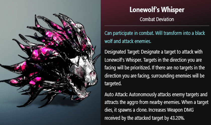 A screenshot of Lonewolf's Whisper.