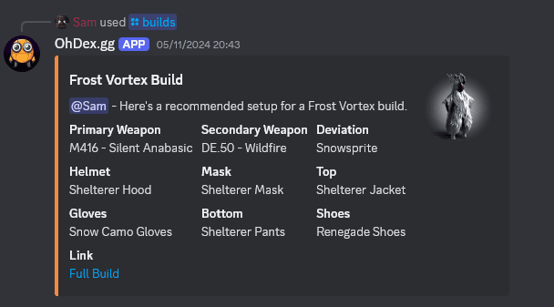 Screenshot of the OhDex Discord Bot responding to a Command.